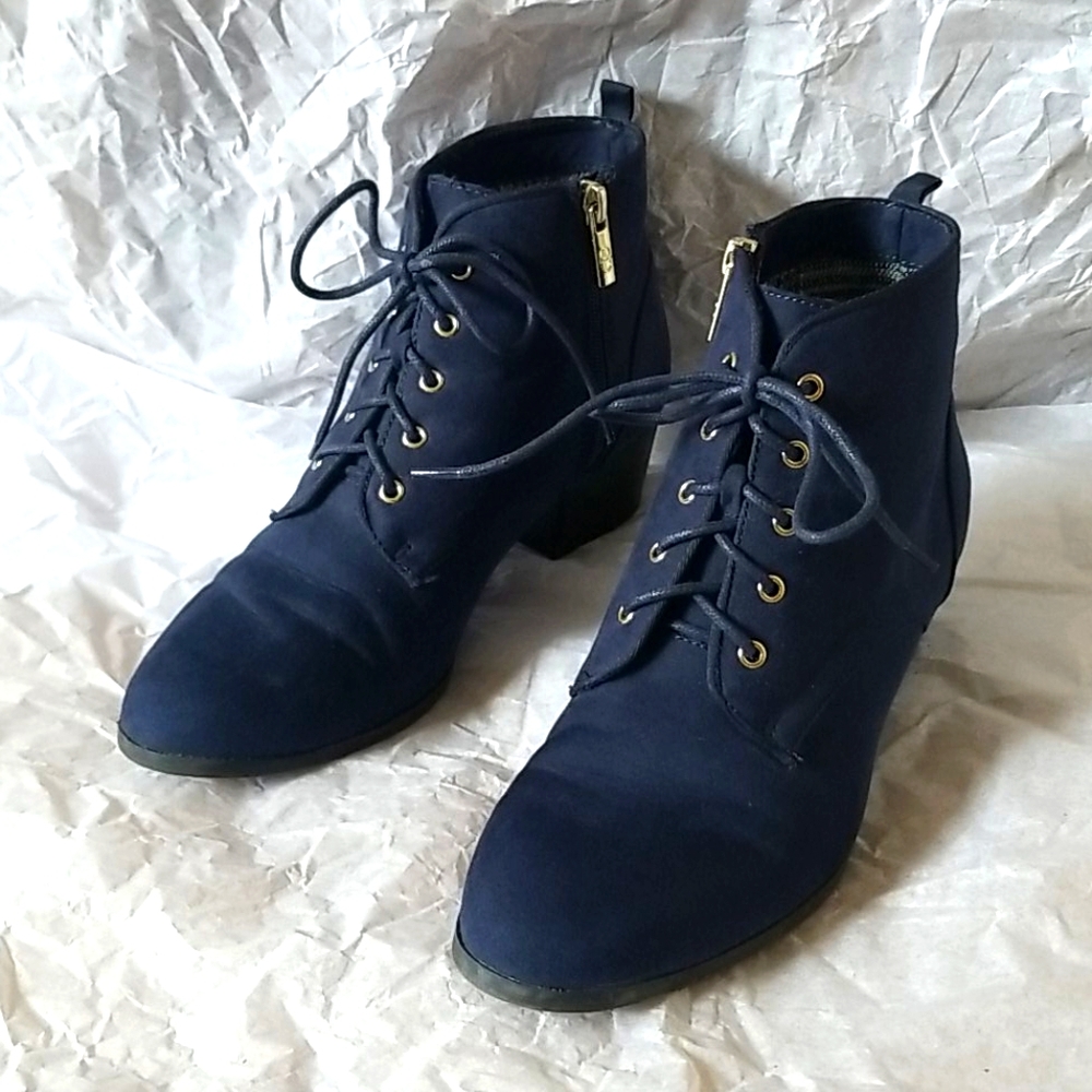 Navy faux suede ankle boots